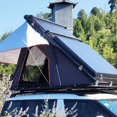 comprare Tenda da campeggio in alluminio per 3 persone per escursionismo all'aperto sul tetto, tenda per auto da tetto, tenda da tetto a conchiglia rigida a triangolo fabbricazione online