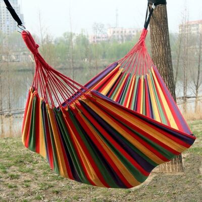 kaufen Hersteller Custom gedruckte Baumwolle Leinwand Regenbogen Hängematte Outdoor Camping Schaukel Hängematte Online-Herstellung